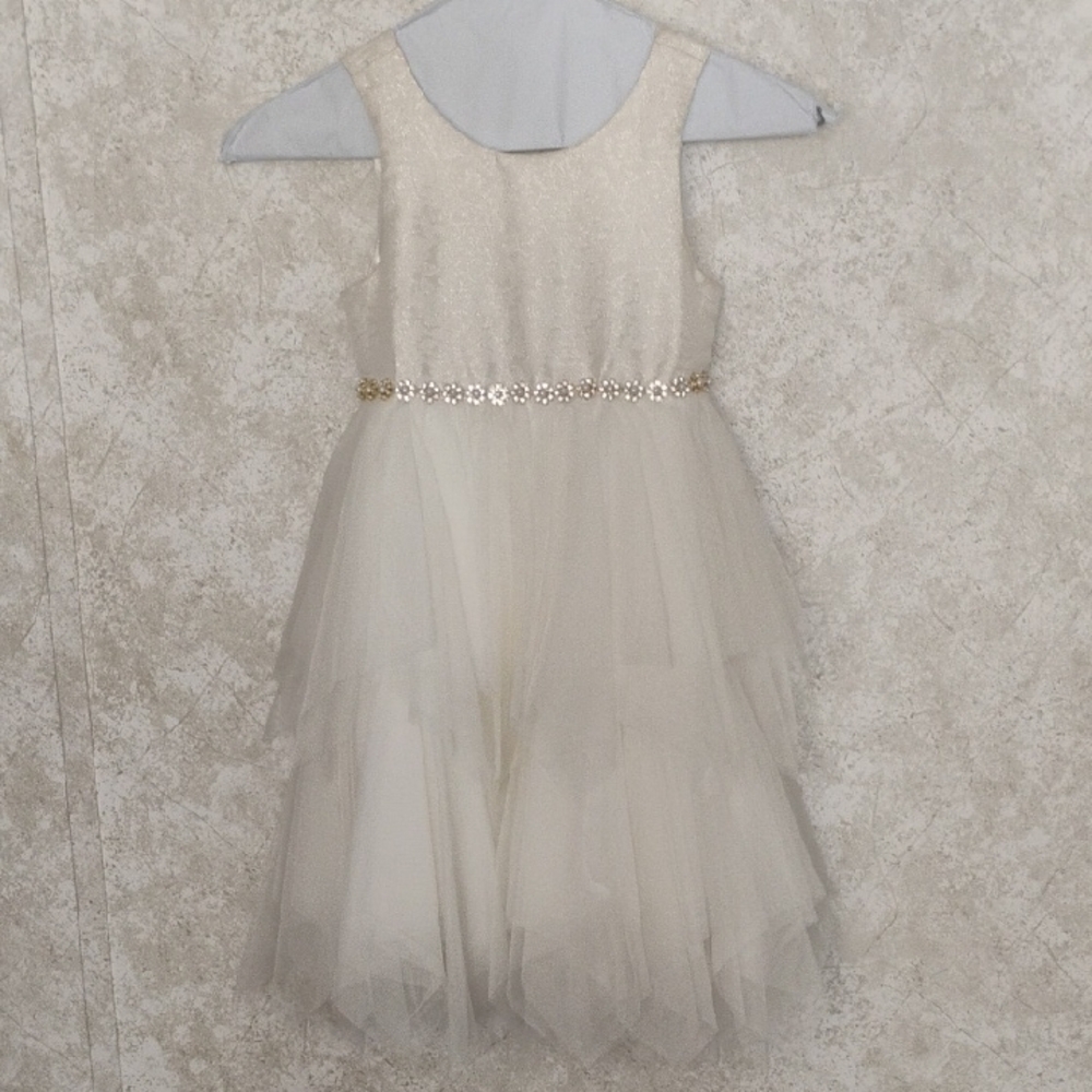 Girls Elegant Cream Kids Dress with Gold Accents